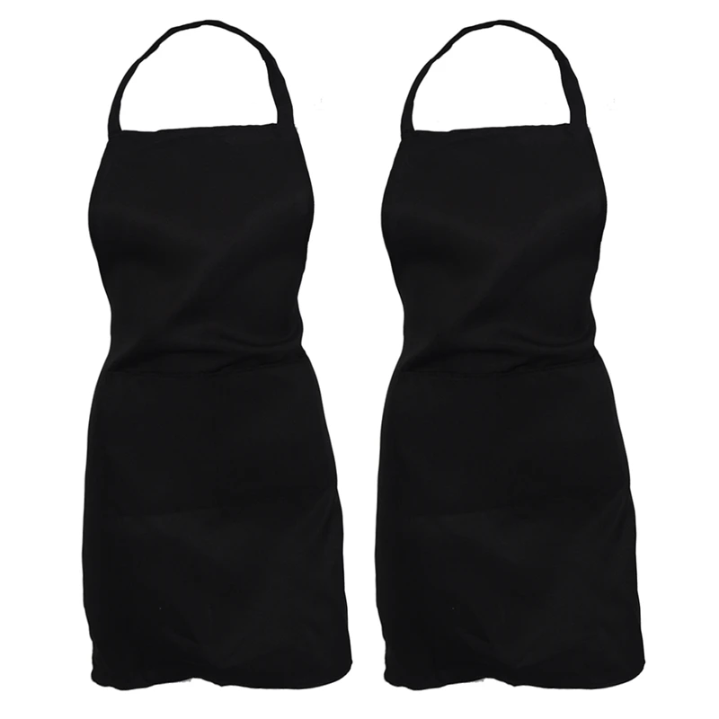 

5X Plain Apron With Front Pocket Kitchen Cooking Craft Baking Black