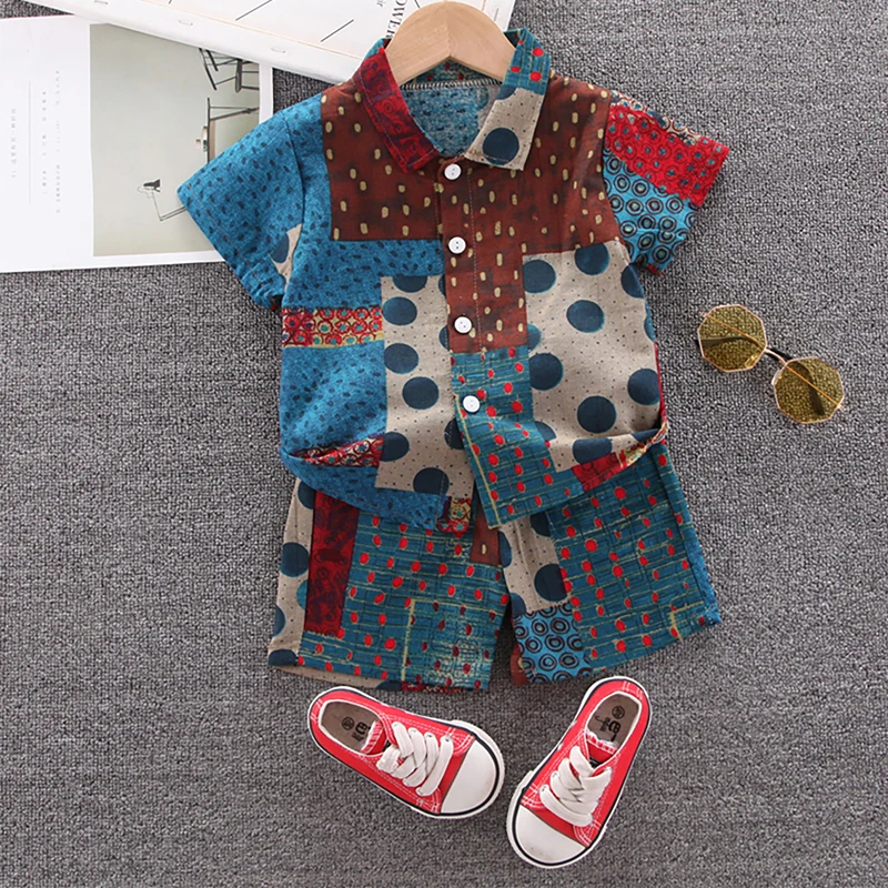 

Summer Fashion Infant Toddler Clothes Boy Polka Dot Short Sleeve Shirt Children Sets Beach Clothing for Boys Toddler Boy Sets