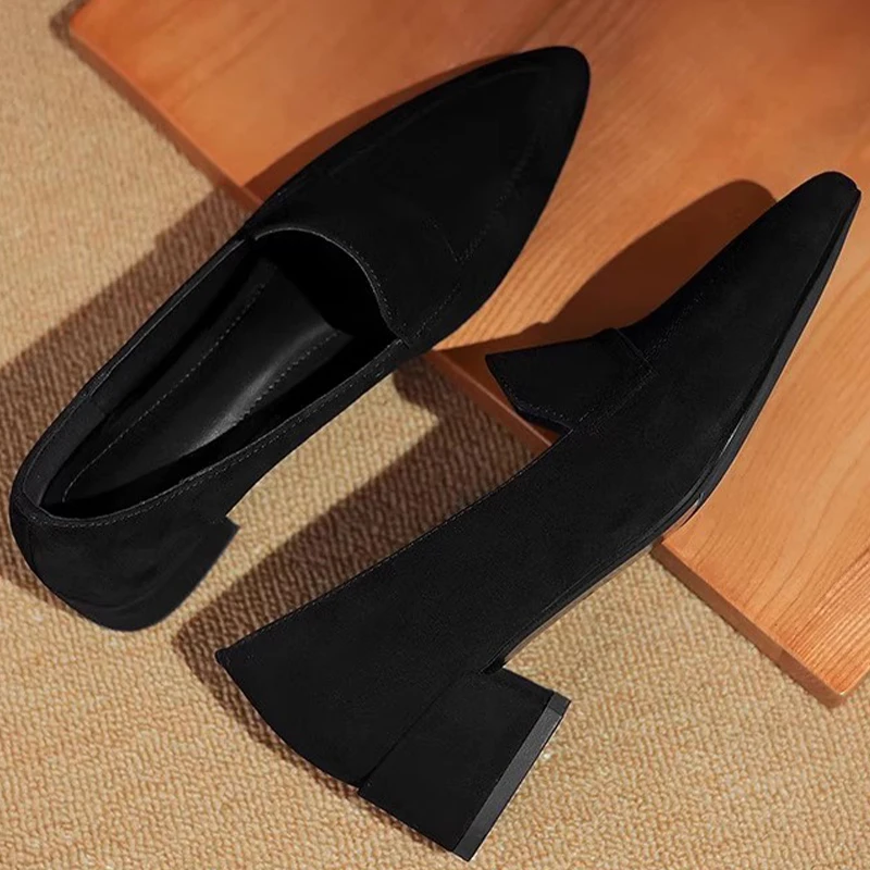 Элегантные женские туфли на высоком каблуке замшевые сексуальные лоферы с