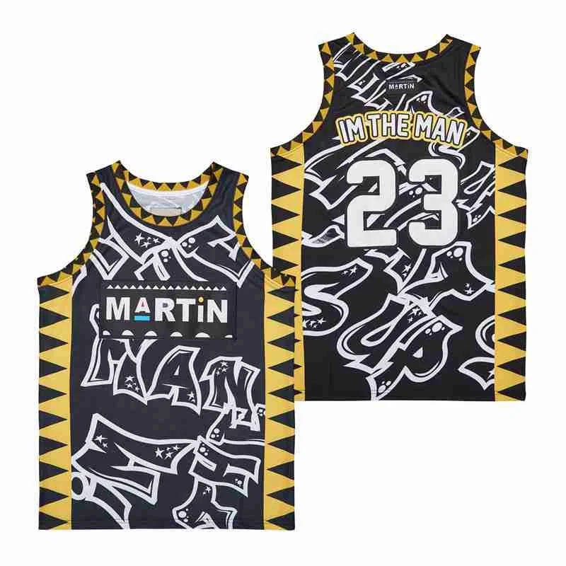 

BG MARTIN 23 IM THE MAN basketball jersey Embroidery sewing Outdoor sportswear Hip-hop culture Black graffiti summer jerseys