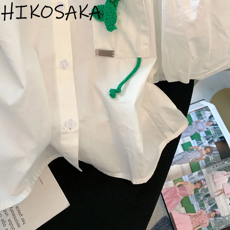 Простые рубашки Ehite блузка с отложным воротником и пышными рукавами Корейская