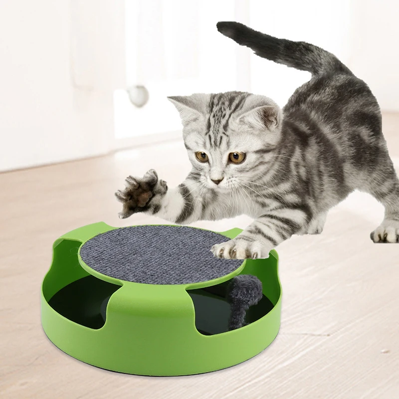 

Cat Toy Catch the Mouse Interactive Crazy Training Mouse Cat Funny Toy Playing with Cute Mice Scratcher Pad Rotating Spinning