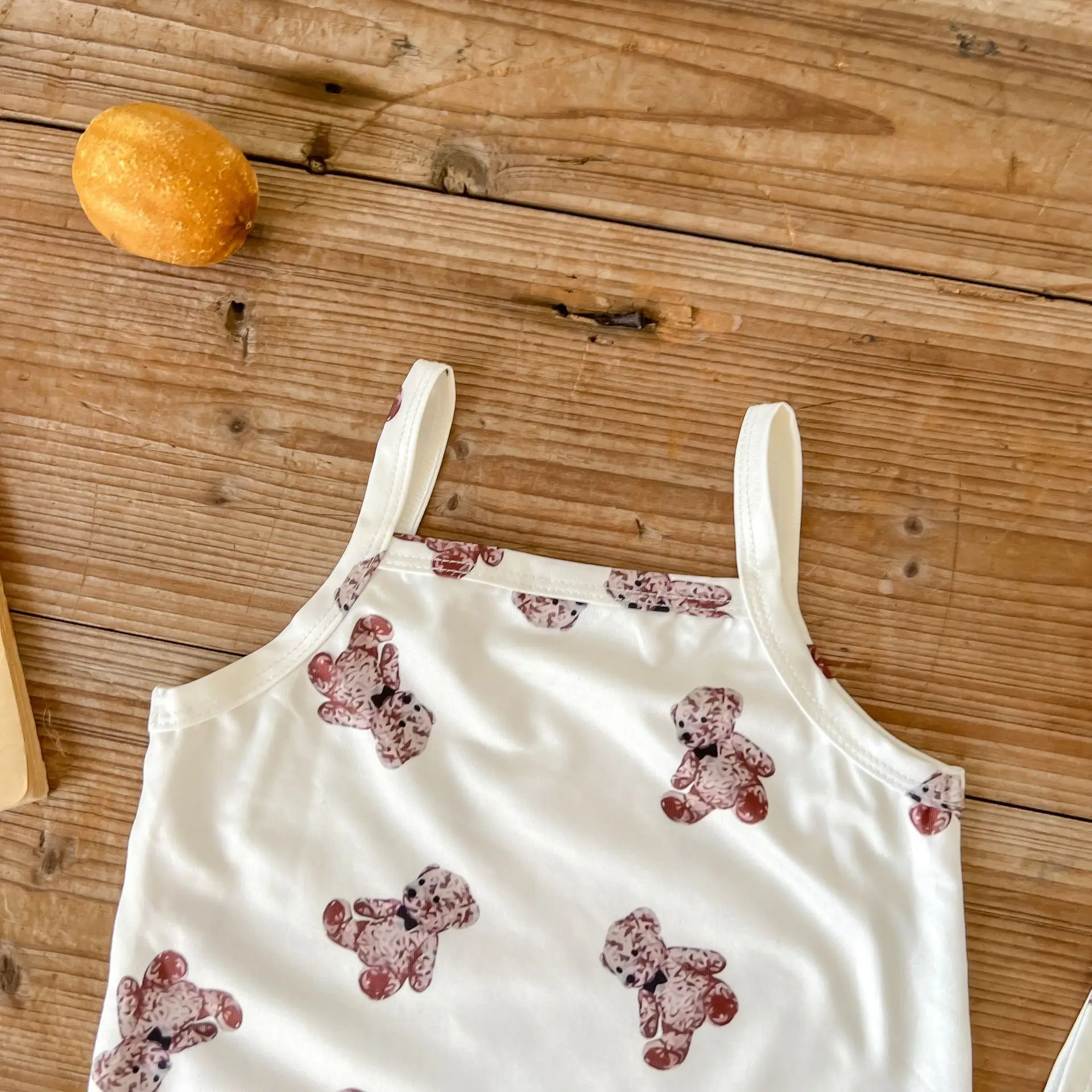 2022 Summer New Baby Swimsuit Cute Bear Print Infant Bodysuit + Hat Toddler Baby Sleeveless Jumpsuit Boy Girl Beach Clothes