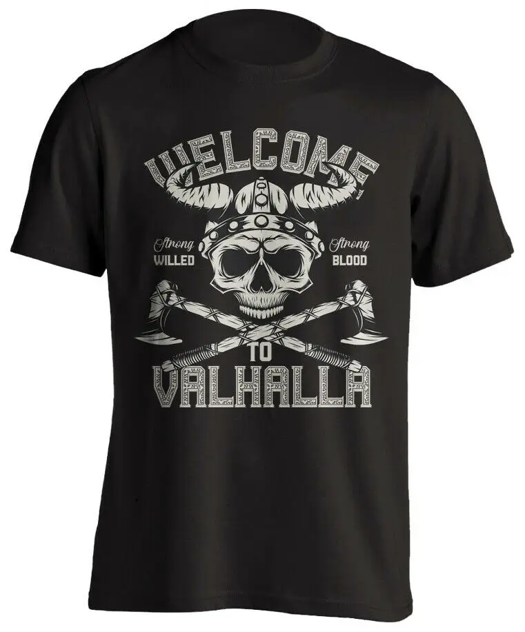 

Viking T-shirt Skull Warrior T-shirt Strong Valhalla Axe Cool Tees New