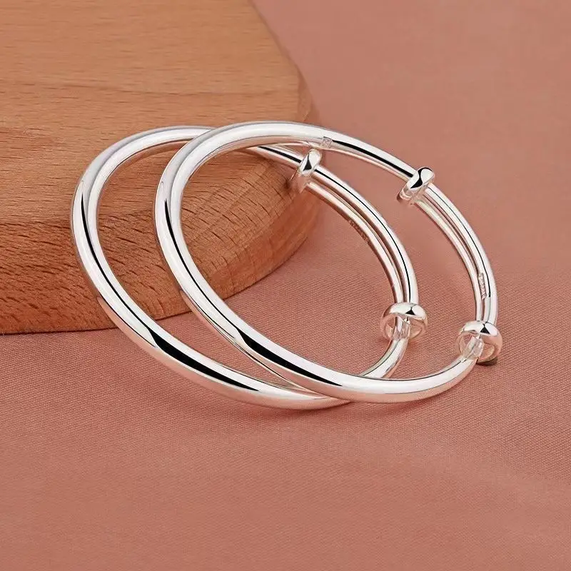 [Big Leak-Picking] Bracelet Sterling Silver Glossy Push-Pull Solid Simple Young Gift for Girlfriend