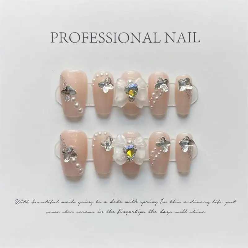 

Wear Armor Creative Fashion Flash Manicure New Butterfly Nail Stickers False Nails Pink Patch Nail Art Rhinestone False Nails