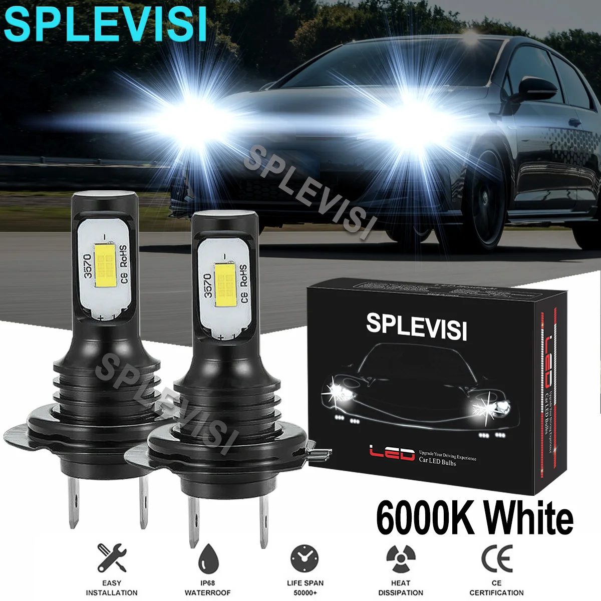 2x70W White Car LED Headlight Low Beam bulbs 6000K For VW GTI 2006-2020 Suzuki Grand Vitara 2006-2013 Subaru Outback 2010-2014