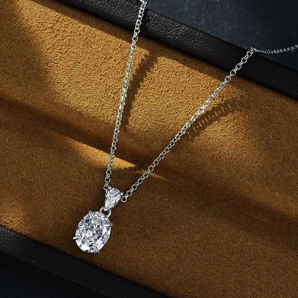 

New Ladies Fashion Trend Pendant Premium S925 Silver Ice Flower Cut Oval Inlaid 5A Zircon Diamond Necklace