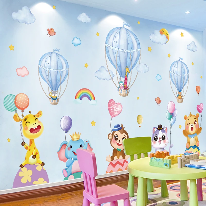 

Cartoon Animals Wall Stickers DIY Hot Air Balloons Wall Decals for Baby Bedroom Kids Rooms Children Nursery Home Decoration
