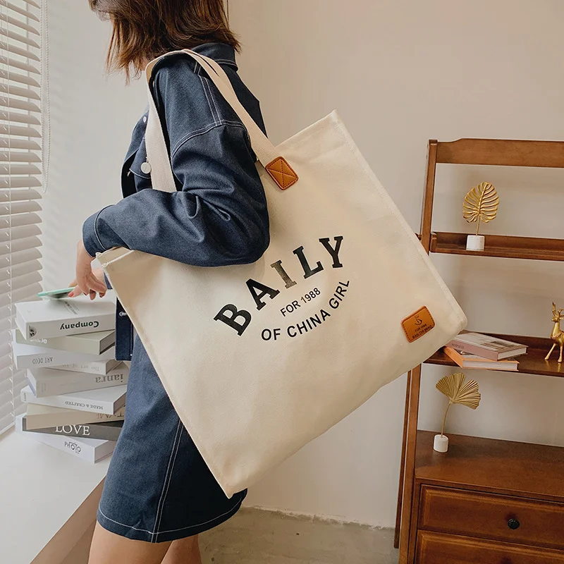 

Холщовая Сумка-тоут Baily для женщин, простая повседневная многоразовая вместительная Хлопковая Сумка-тоут для книг, пляжный складной шоппер