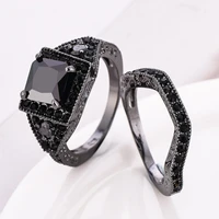 2022 new exquisite black color square cubic zircon ring sets for women romantic bridal wedding rings engagement party jewelry