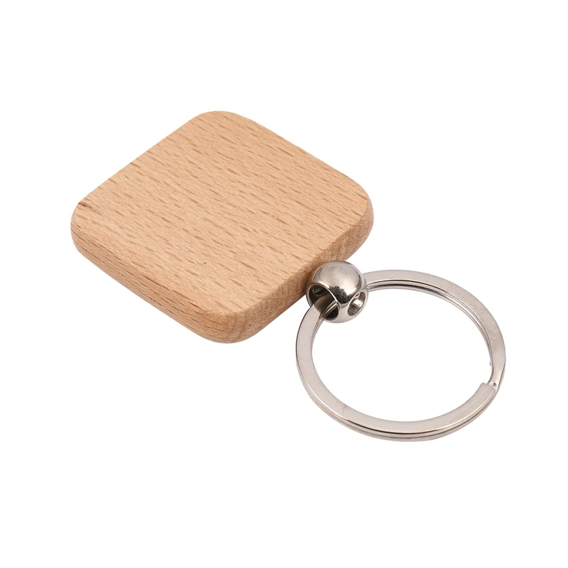 

60Pcs Blank Square Wooden Keychain DIY Key Tag Gift