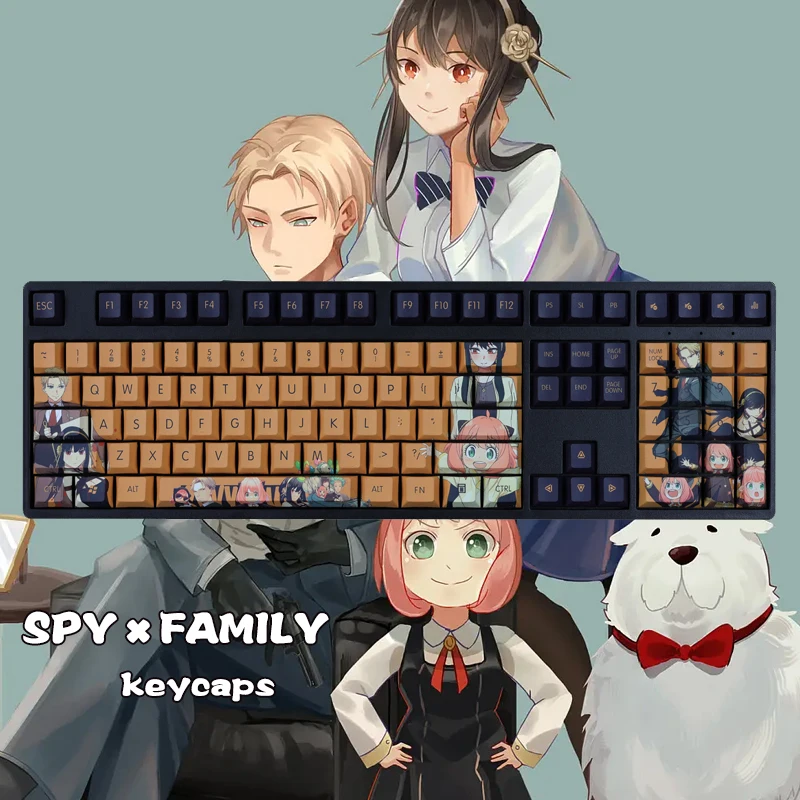 

Anime Spy Family Keycaps Yor Forger Anya Forger Loid Forger Keyboard Decoration 108Keys Five-Sided Sublimation Pbt Keycap