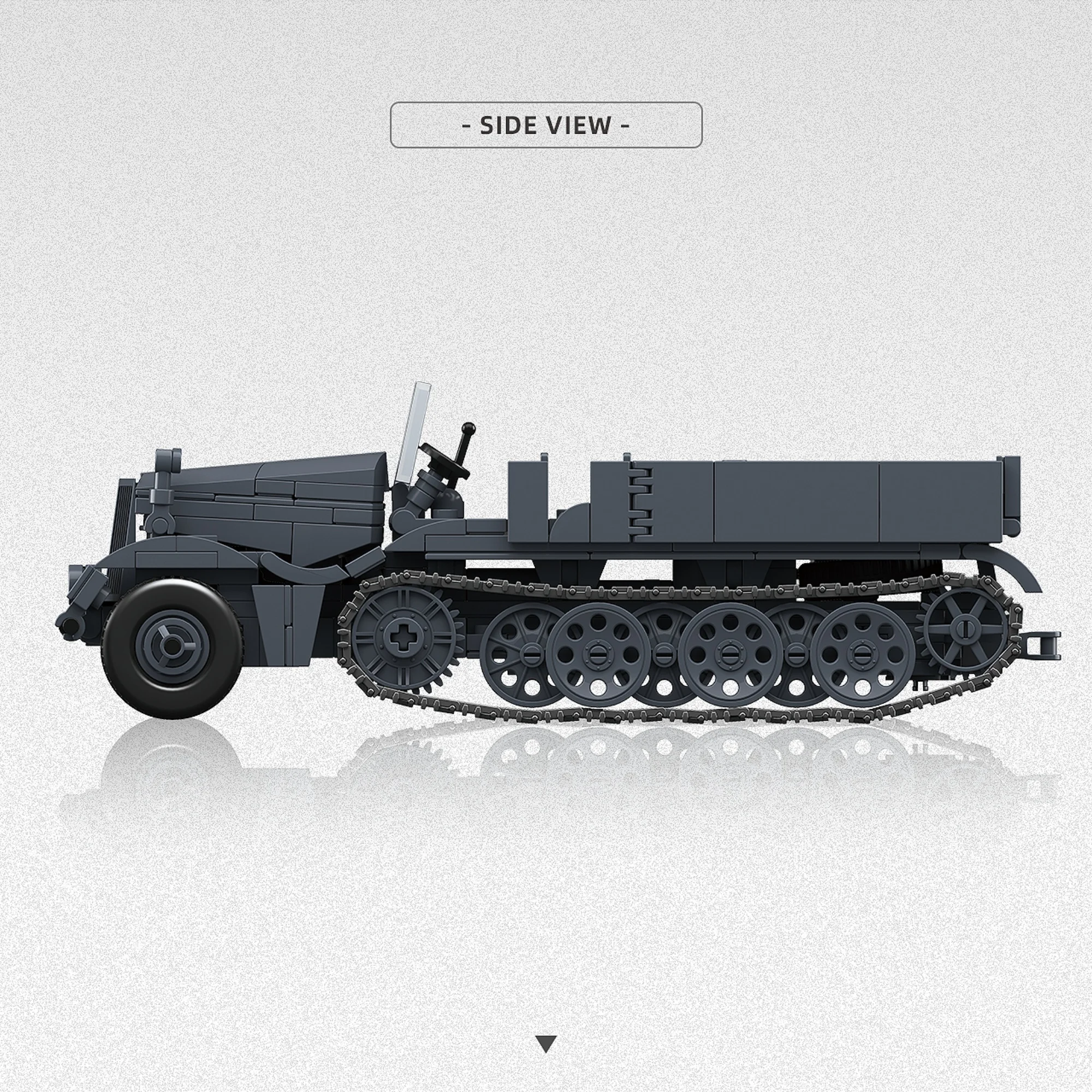 Фото 525 деталей Sd.Kfz.9 FAMO: Конструктор «Немецкий классический военный танк на полугусеничном ходу» — модель из кирпичиков для взрослых, подарок №3