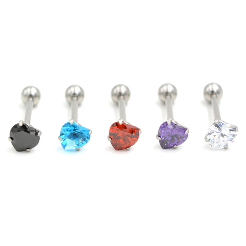 

1pc 7mm Clear Zircon Heart Tongue Piercing Tongue Rings Barbell Helix Pircing Lengua Tonguepiercing Langue Jewelry