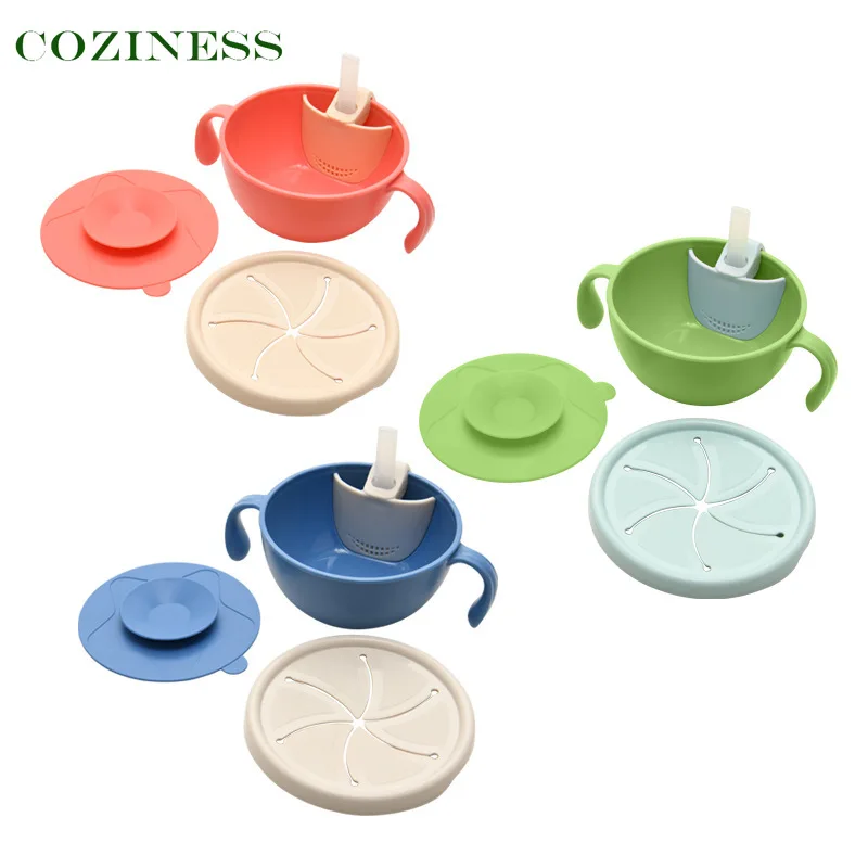 

Baby Feed Bowl Solid Color PP Material 2 Handles Easy Grasp Anti Fall Easy Clean Tableware Silicone Baffle Prevent Leakage Bowl