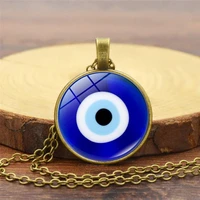 vintage simple turkish evil eye pendant necklace for women men lucky round eye choker trend charm girl neck collar jewelry gifts