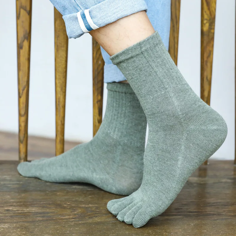 

5 Pairs/Lot Five Fingers Socks Men Boys Mid Tube Thick Solid Color Harajuku Colorful Cotton Anti Friction Sport Socks with Toes