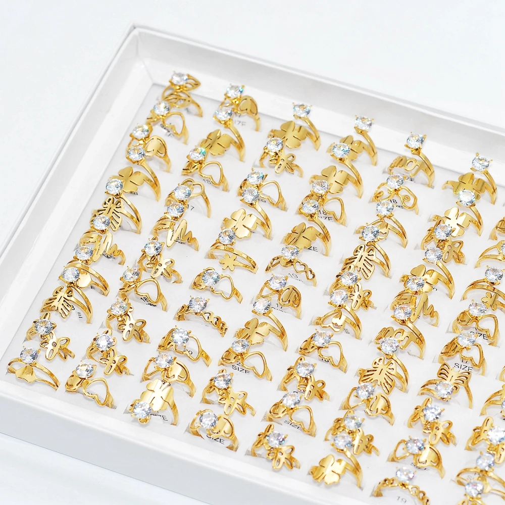 

Bulk Lots 30pcs Gold Plated CZ Women Luxury Wedding Crystal Rings Size 17-20 Charm Lovers Anniversary Gift Couple Jewelry 3izard