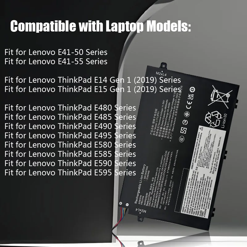 L17L3P51 Аккумулятор для ноутбука Lenovo ThinkPad E15 E480 E490 E495 E580 E585 E590 E595 Series 01AV445 L17M3P52 SB10K79606