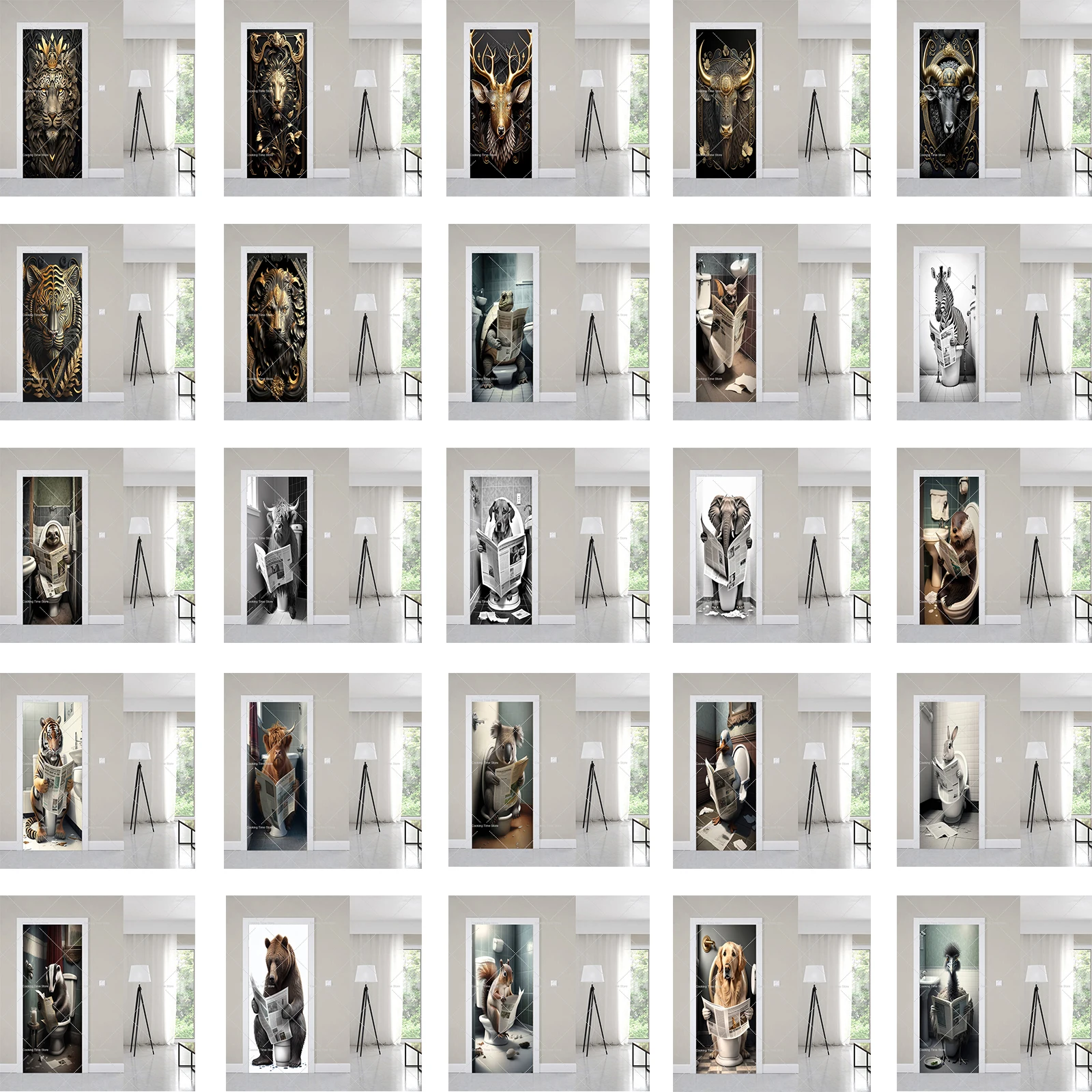3D реалистичные дверные наклейки серии животных для ванной комнаты семейной
