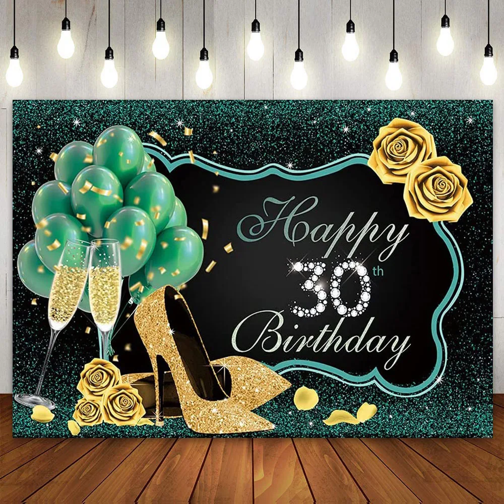 

Happy 30th Birthday Party Decoration Backdrop Dark Green Gold for Women Thirty 30 Years Old Cake Table Banner Booth Background