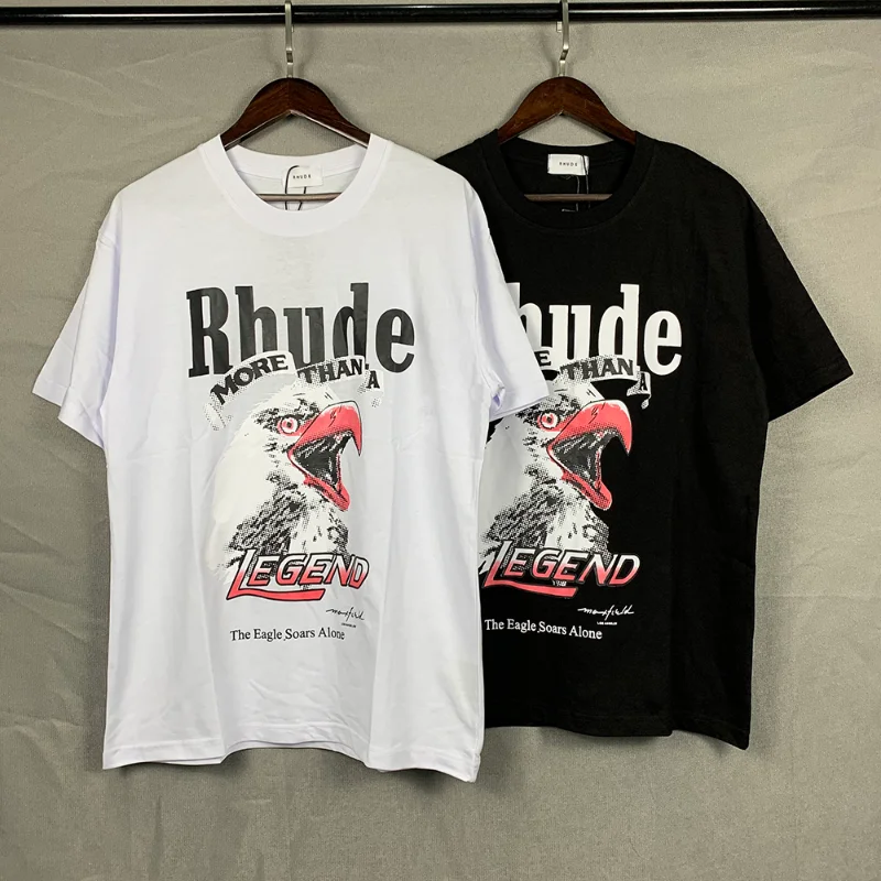 

2023ss Rhude Eagle print T-shirt Men Women 1:1 High Quality Black White Tee Vintage Tops Oversize Short Sleeve