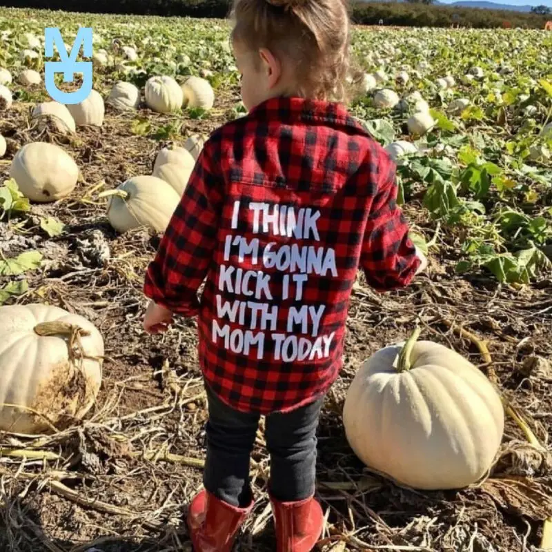 

New 1-6 Years Kids Casual Shirts Little Boys Girls Xmas Letters Print Long Sleeve Button Down Red Plaid Flannel Christmas Shirt