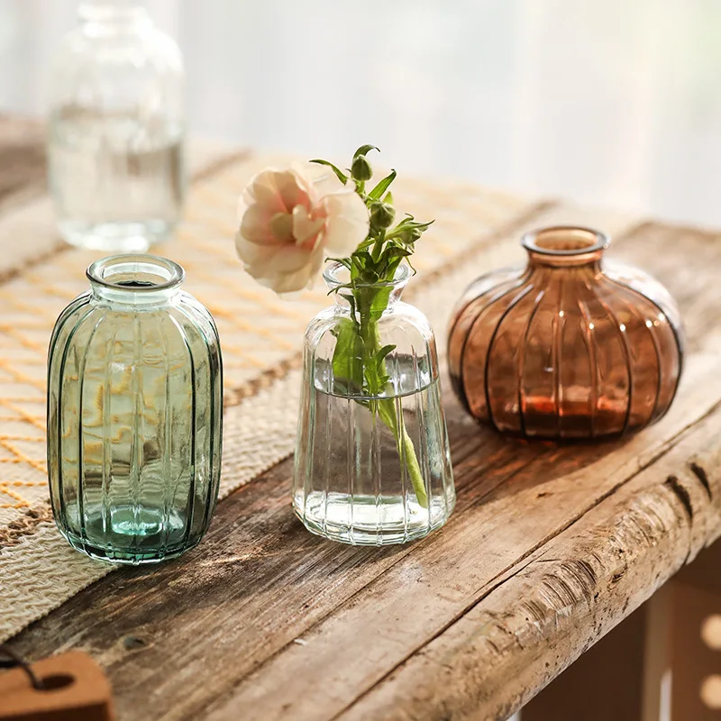 

Japanese Glass Small Vase Color Ins Wind Ornaments Living Room Flower Arranging Hydroponic Mini Dwarf Pumpkin Vase Wholesale