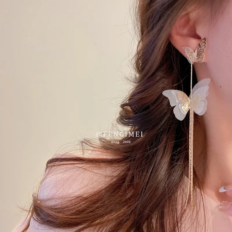 

925 Silver Needle Hollow Mesh Butterfly Tassel Earrings Niche Design Earrings Earrings Fashion Temperament Earrings Women
