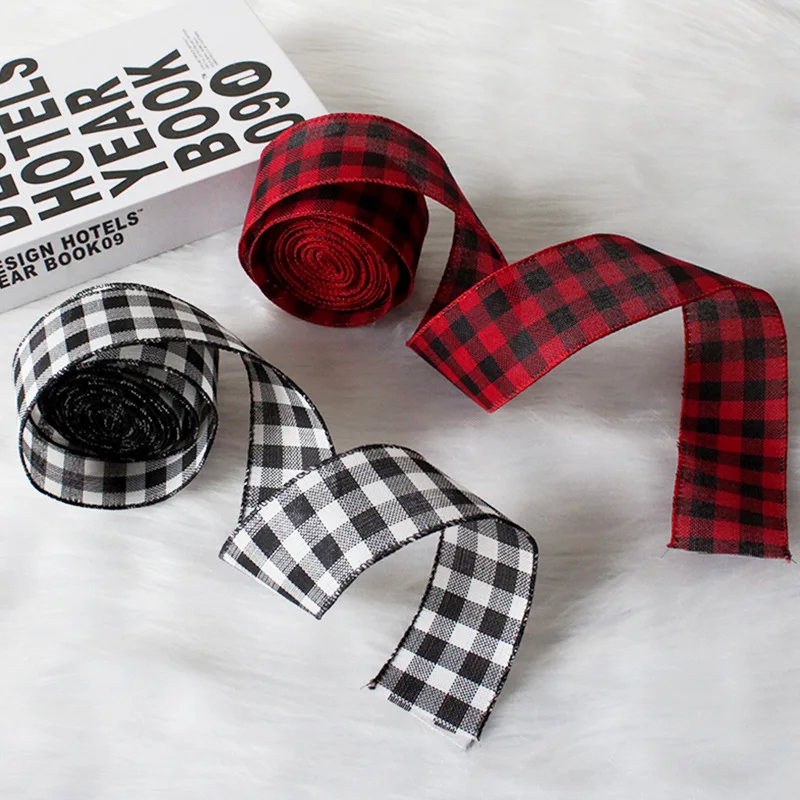 

5M Christmas Decoration Burlap Silk Black and White Plaid Ribbon Christmas Atmosphere Arrangement Decoration Gift Accessories