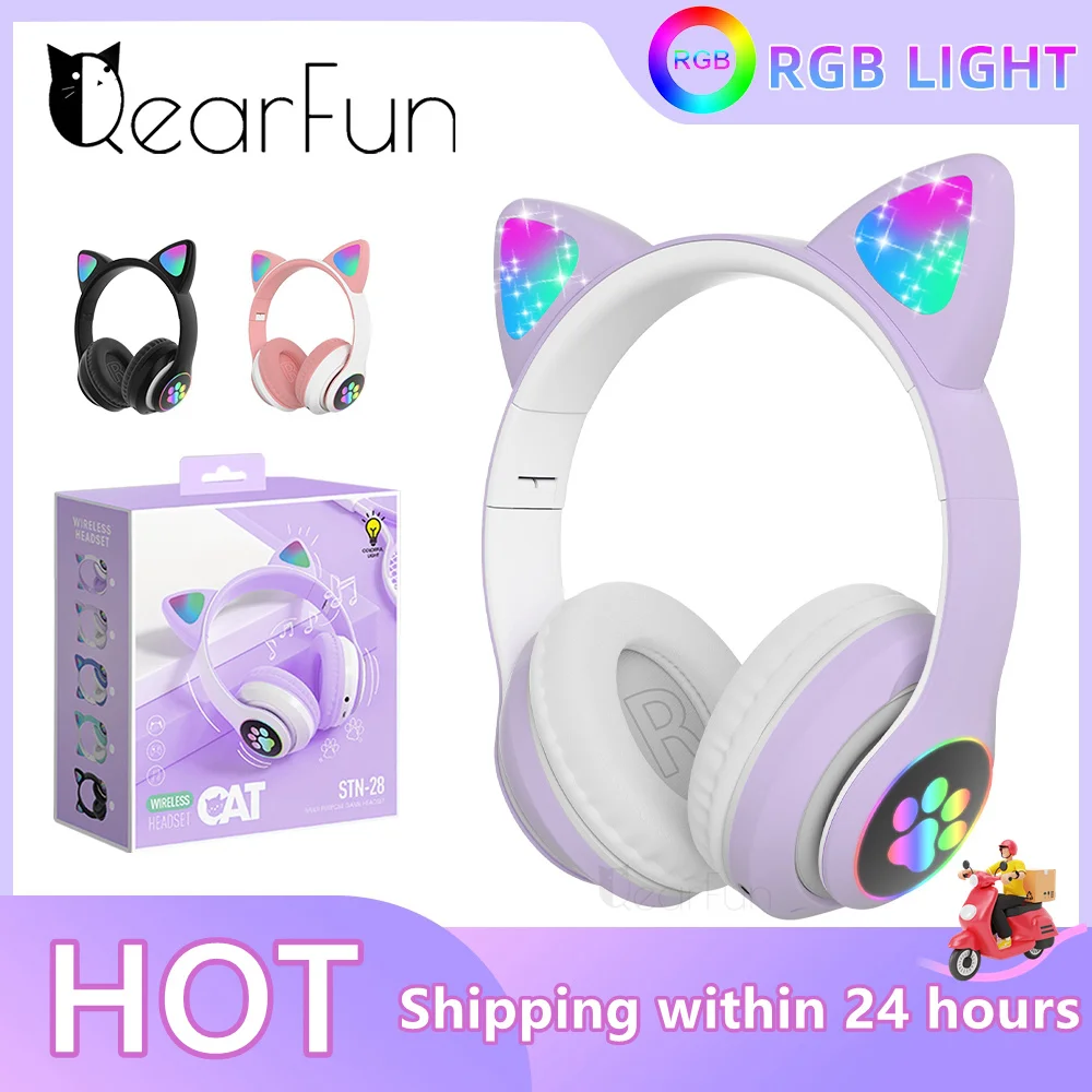

Flash Light Cute Cat Ear Headphones Wireless with Mic Kids Girl Stereo Phone Music Bluetooth Headset Gamer Original Box Gifts