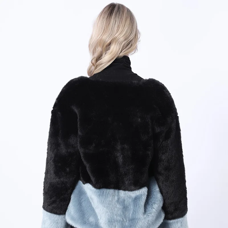 Women's Leather Fur Coat Autumn and Winter Imitate Rex Rabbit Fur Fur Coat Short Two Colors Fur Coat Women Faux Fur Coat