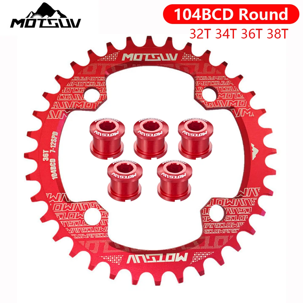 

MOTSUV 104 BCD Chainring 38T 36T Coroa 104bcd 36 34 Teeth Narrow Wide MTB Chain Ring with 5 Chainring Bolts Single Star 34T 32T