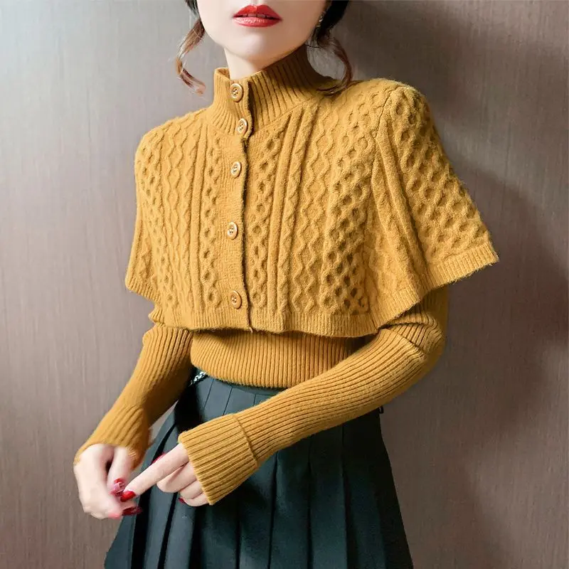 

Autumn Women's Sweater Pullover Female Basic Oversize Jumper Vintage Knitted Sweaters Ladies Half-turtleneck Bottom Sweater G217