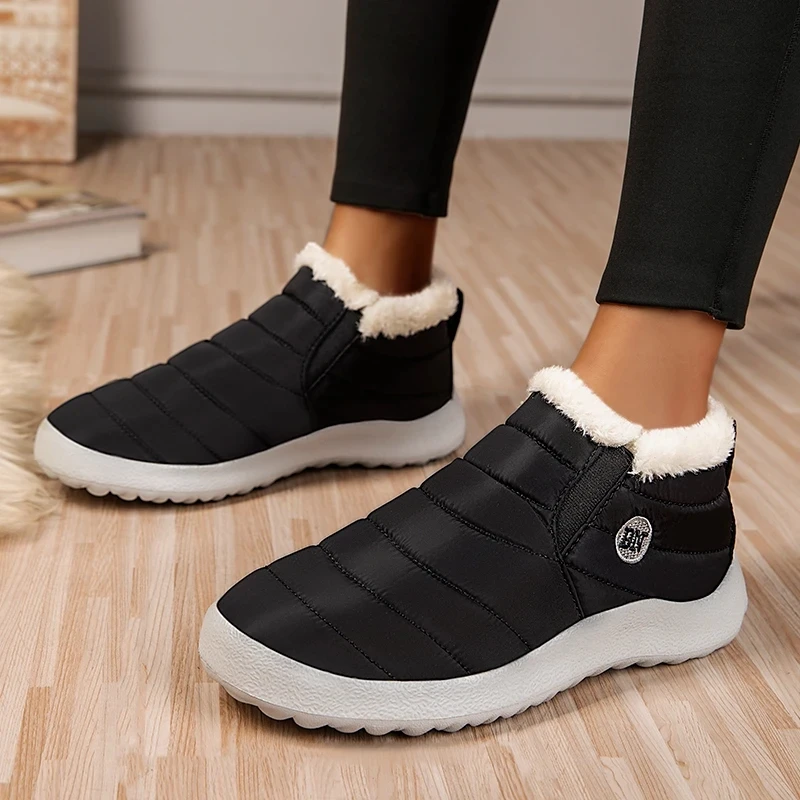 2023 Snow Boots Women Shoes Warm Plush Fur Ankle Boots Winter Female Slip On Flat Casual Shoes Waterproof Ultralight Footwear