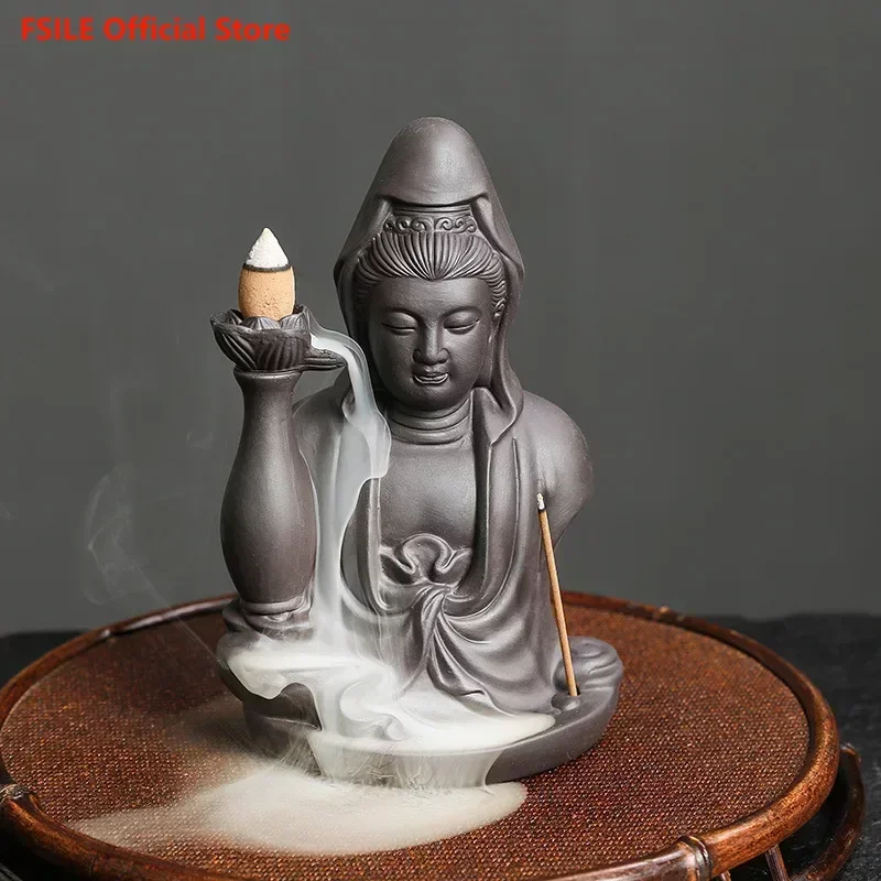 

Purple Sand Backflow Sandalwood Aroma Incense Stove Creative Guanyin Smoke Backflow Incense Stove Home Decoration Craft Gifts