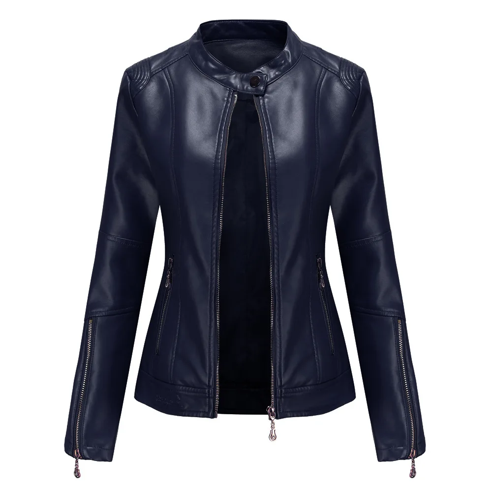 Women Bike Coat PU Leather Outwear Zipper Outfit Spring Autumn WomeFashion Black Green Red Short Thin Female Jacket 2022