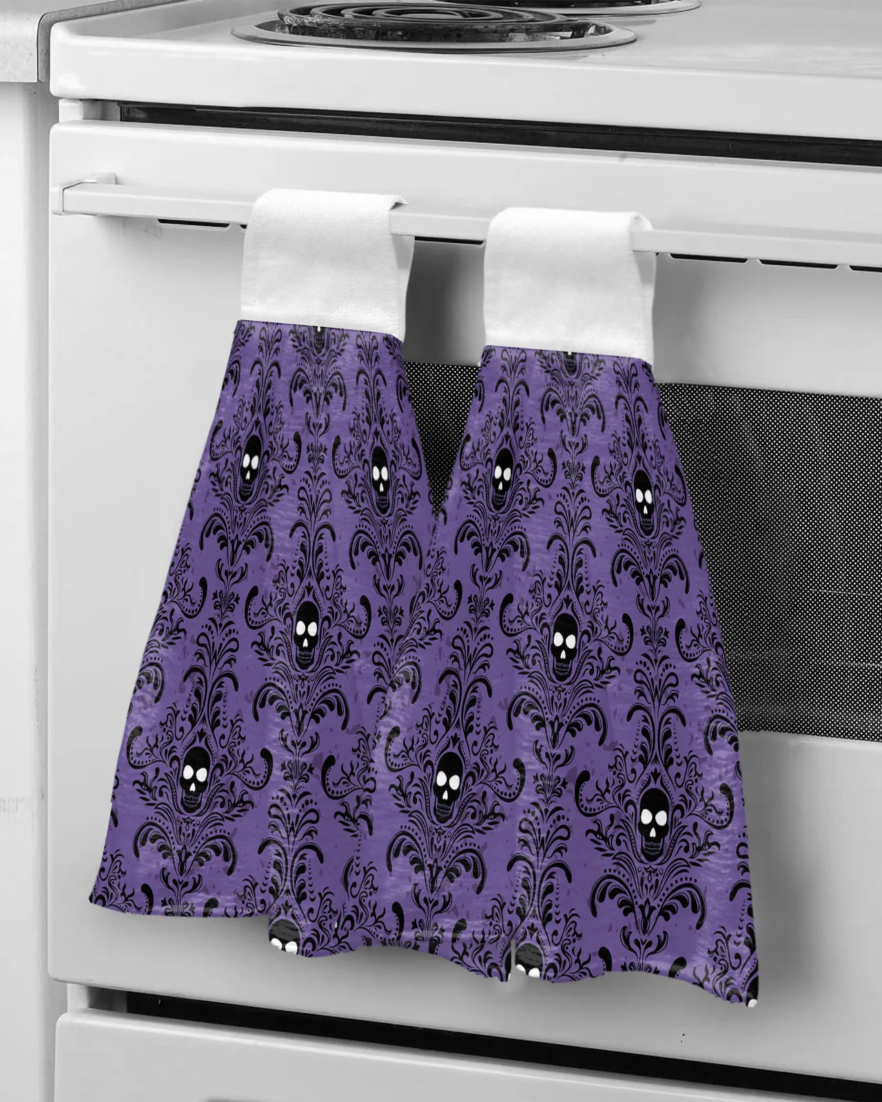 Halloween Skull Pattern Retro Purple Hand Towel Microfiber Hanging Wipes Cloth Cleaning Towel Bathroom Kitchen Tools Accessories