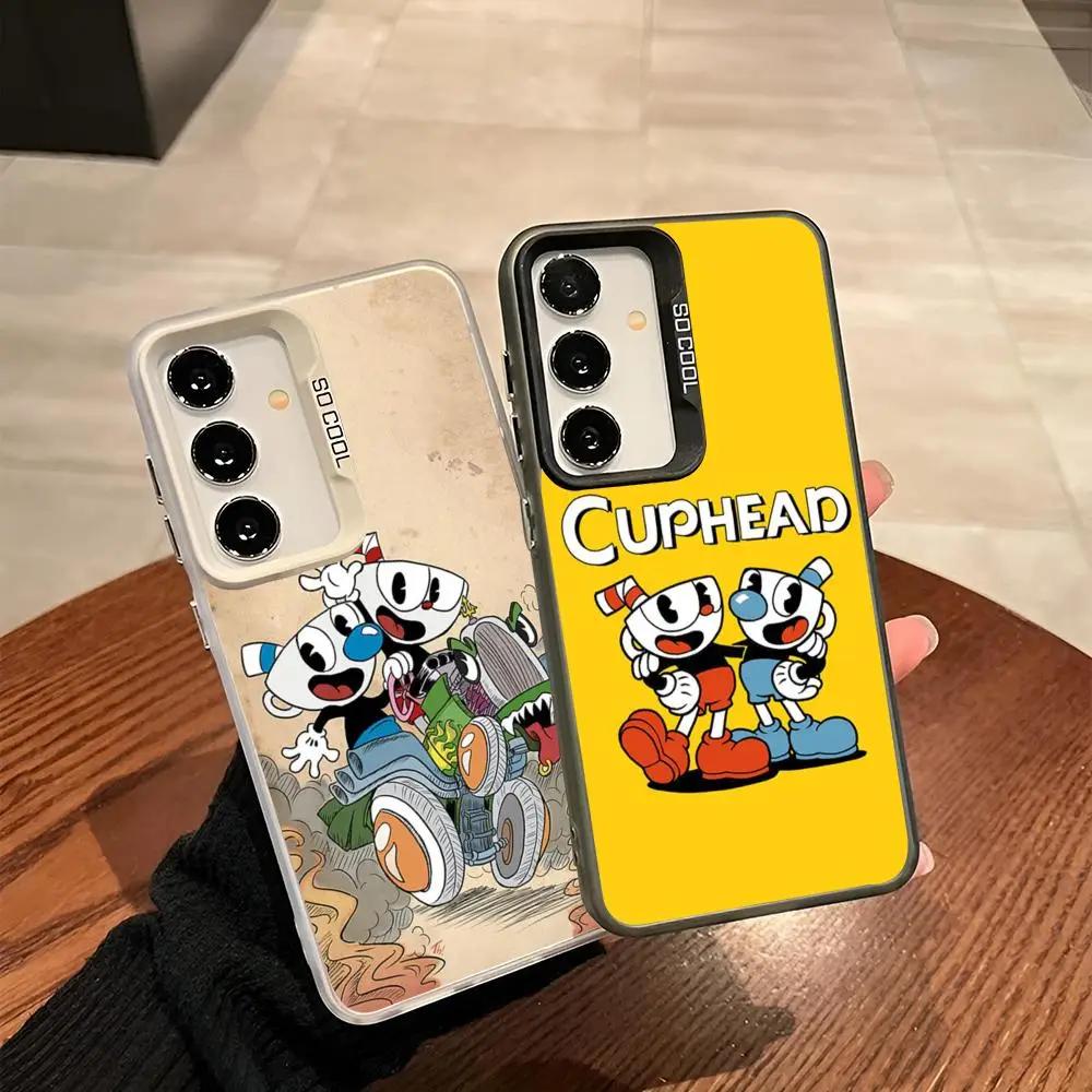 Черный чехол Cuphead для телефона Samsung Galaxy S24 S23 S22 S21 S20 Note20 Ultra Plus Fe цветной серебристый