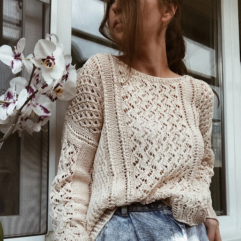 Осенне-зимняя новая женская одежда повседневный однотонный свободный ажурный