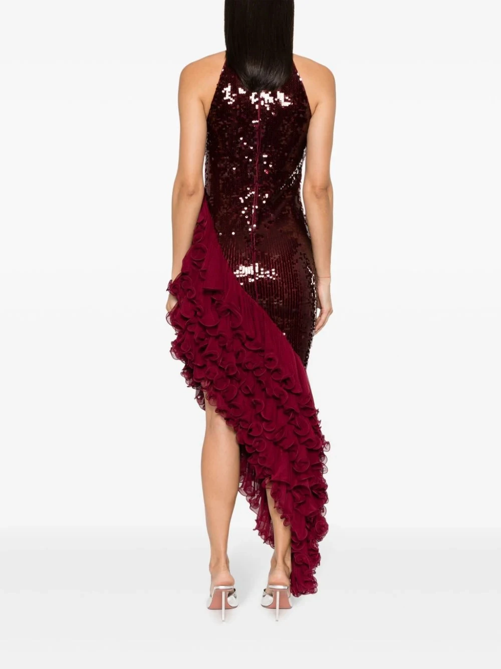 Уникальные темно-красные Асимметричные женские платья с пайетками и фатином