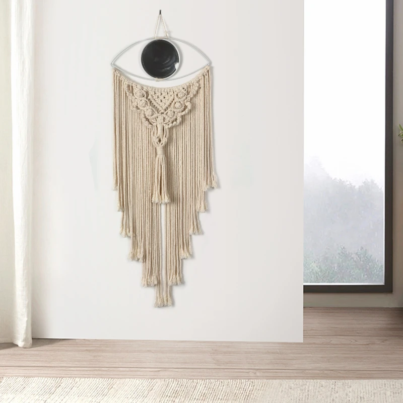 

Devil's Eye Wall Hanging Tapestry Bohemian Handwoven with Mirror Tassel Style Wall Carpet Room Decor Aesthetic