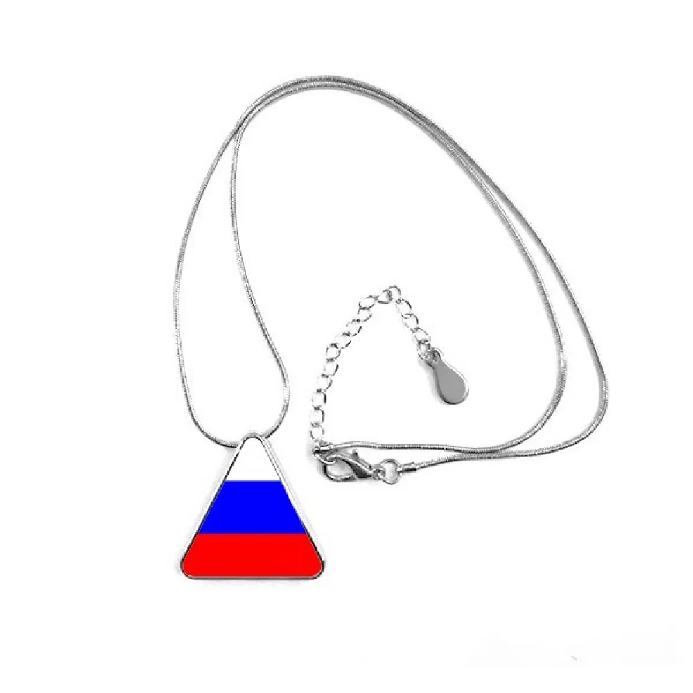 

Russia National Flag Europe Country Symbol Mark Pattern Triangle Shape Pendant Necklace