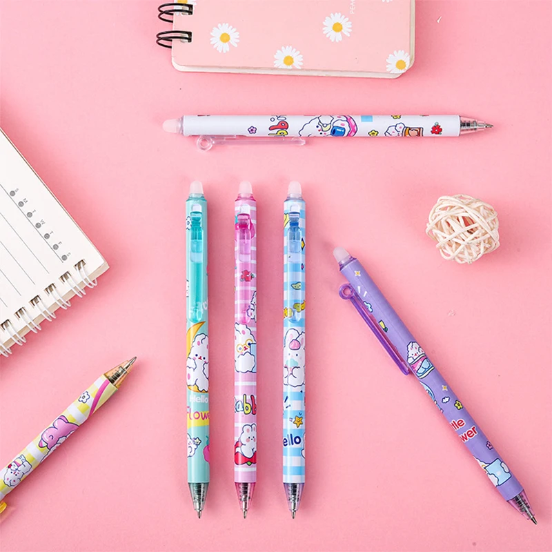 

6Pc/set Press Erasable Pen Blue/Black Ink 0.5mm Erasable Gel Pen Washable Handle School Office Writing Stationery Supplies