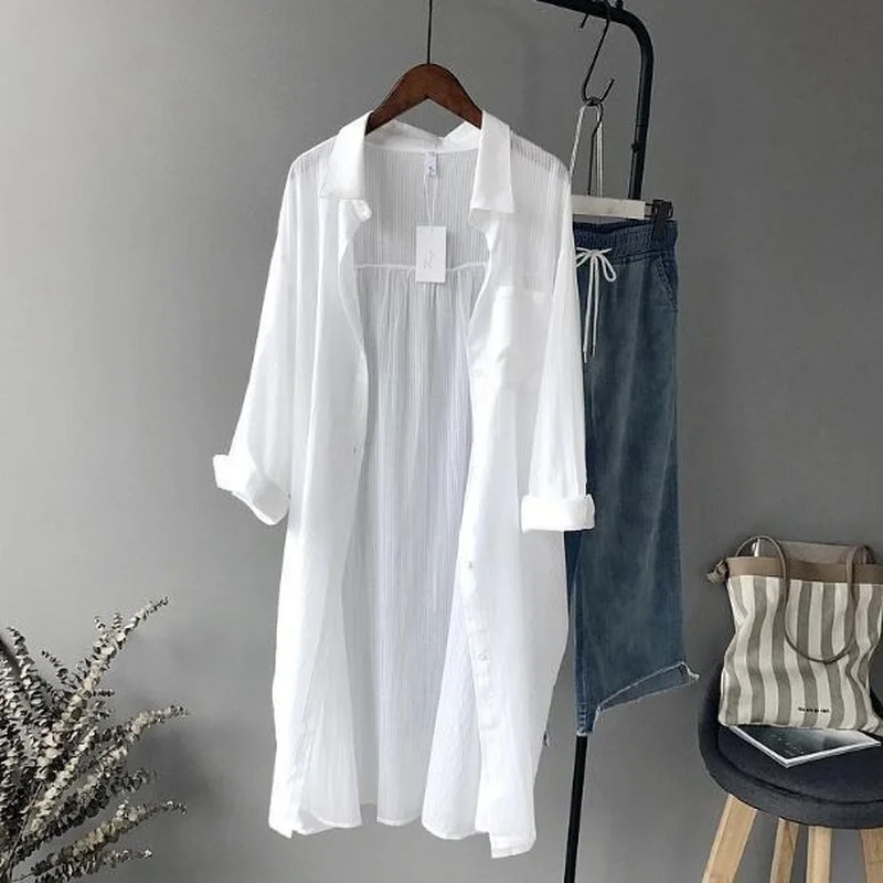 

White Shirt Women's Loose Top Long Sleeve High Quality Plus Size Casual Retro Top Cotton Casual White Long Top Women 2022