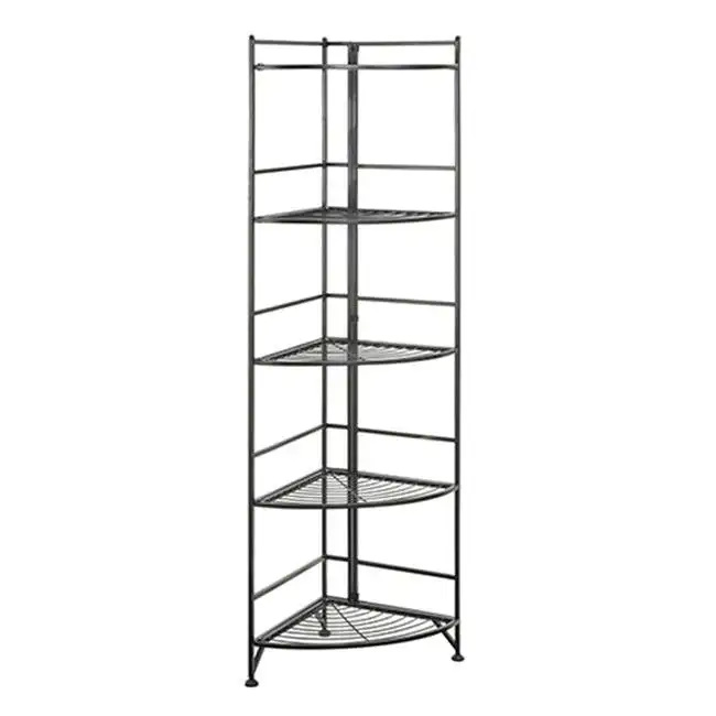 

Storage 5 Tier Folding Metal Corner Shelf, Black
