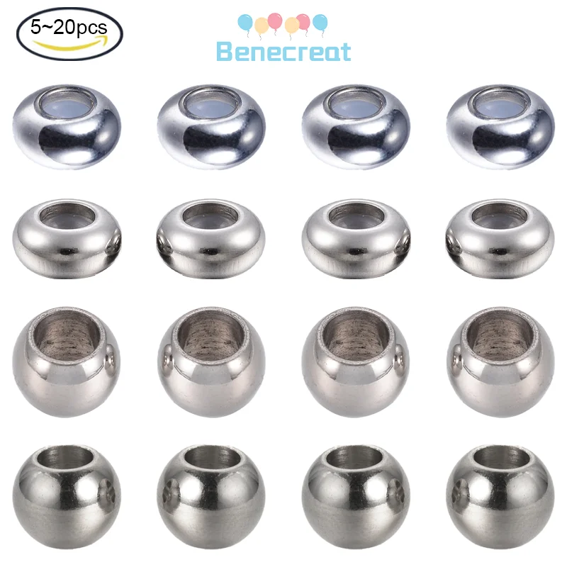 

5-20PC Spacer Beads 201 Stainless Steel Beads with Plastic Slider Beads Rondelle for DIY Bracelet Necklace Jewelry Making