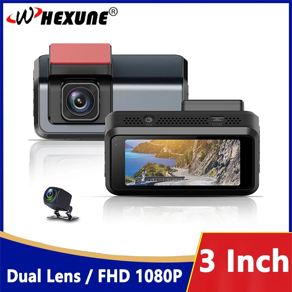 

3 Inch Dual Lens Car Dash Cam Cameras 1080P Mini Video Recorder Supports G-sensor Motion Detection 24 Hours Parking Monitor DVRs
