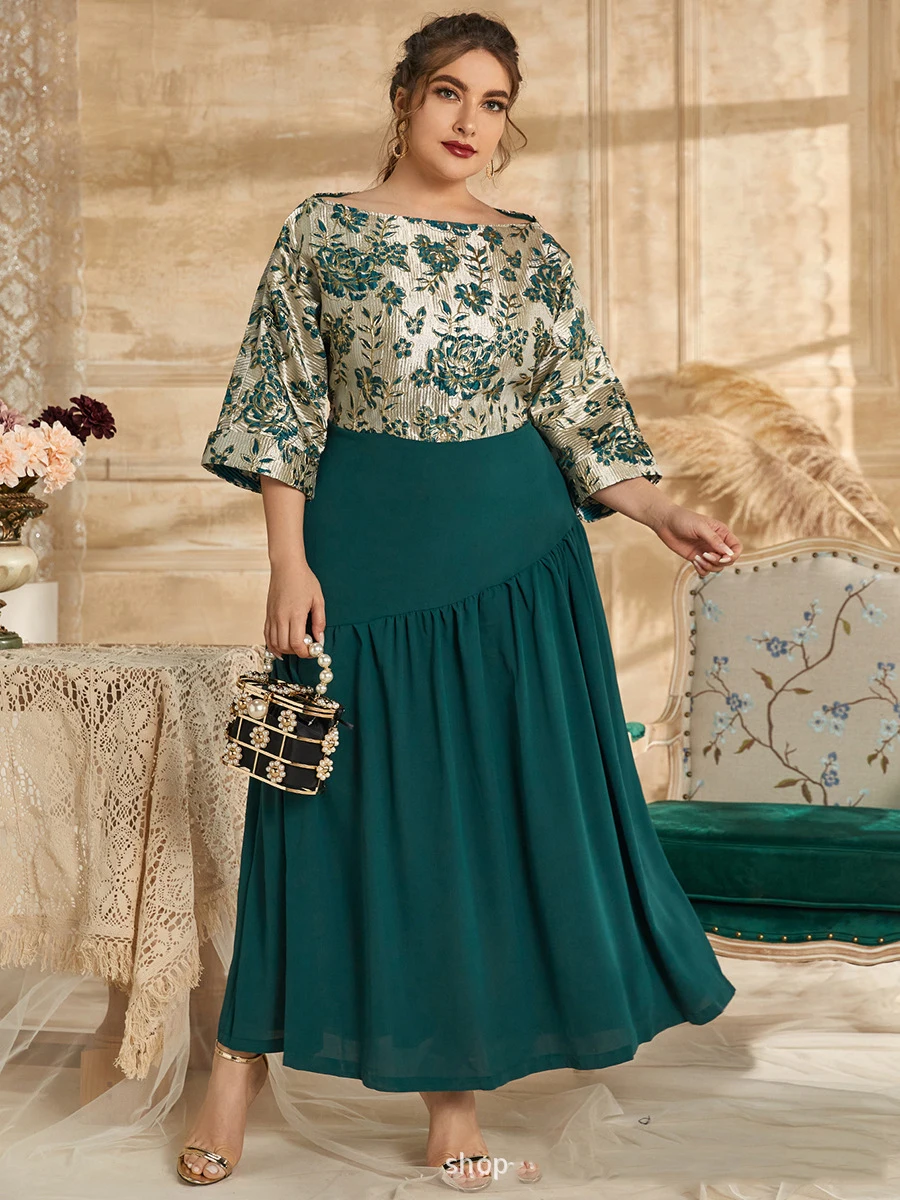 

Женское платье с коротким рукавом и круглым вырезом, зеленого цвета